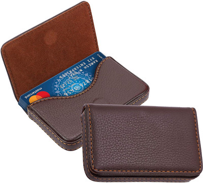 Infinite Variety Pocket Sized Stitched PU Leather with Magnetic Shut for Men & Women 20 Card Holder(Set of 1, Brown)