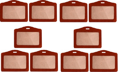 KKSW Leather Unisex ID Card Holder | ID Badge Holder (Horizontal) 1 Card Holder(Set of 10, Brown)