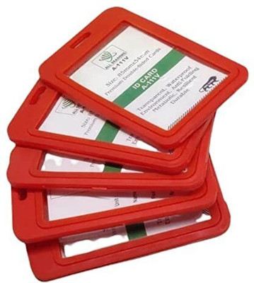 Bluedeal Plastic ID Card Holder for Office and School use Locking Style Vertical 1 Card Holder(Set of 10, Red)