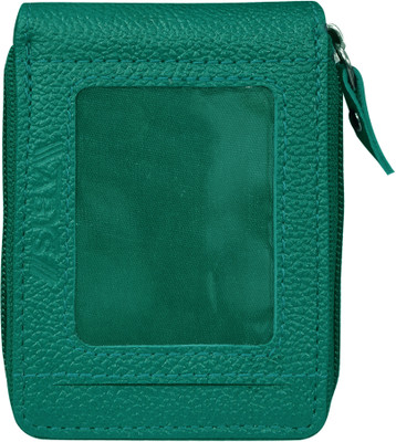 ABYS Genuine Leather Teal 8 Slots Card Holder ID Card Holder Ladies Purse 3 Card Holder(Set of 1, Khaki)