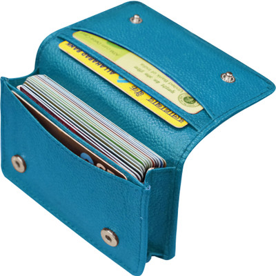 ABYS Genuine Leather RFID Protected Long Card Organizer for Men and Women 15 Card Holder(Set of 1, Blue)