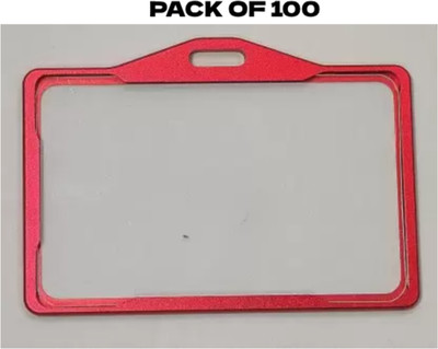 JSMSH Horizontal Smart i- Cards| Hard Metal ID Card Holder/Badge for Office| 1 Card Holder(Set of 100, Red)