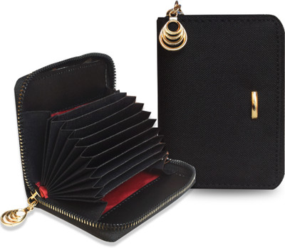 MATSS Credit & Debit Card Holder 9 Slots Nylon Fabric Small Zipper Wallet For Women 9 Card Holder(Set of 1, Black)