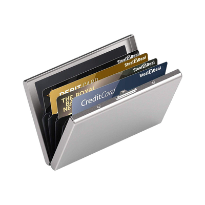 StealODeal RFID Protected Slim Stainless Steel Debit/Credit/ATM Slots 6 Card Holder(Set of 1, Silver)