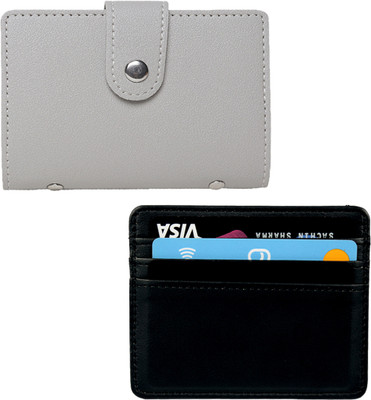 StealODeal Black Premium Quality Leather With Grey Pu Leather 2 Cash Slots & 24 Card Holder(Set of 2, Grey, Black)
