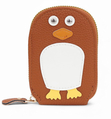 StealODeal Cute Penguin Design Credit Card Holder Wallet, Premium Vegan Leathert 10 Card Holder(Set of 1, Orange)