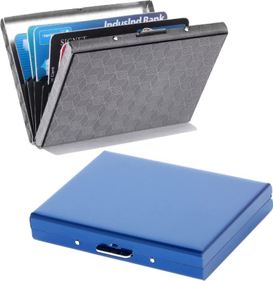 StealODeal Blue Stainless Steel 8 Slot with Black illusion High Quality 6 Card Holder(Set of 2, Black, Blue)
