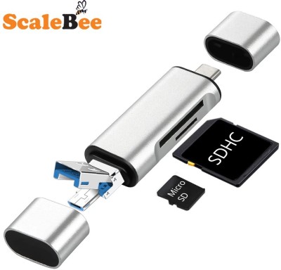 SCALEBEE Type C OTG , 3-in-1 USB 3.0, MicroSD, SD, SDXC & SDHC Card All In One Card Reader(Silver)
