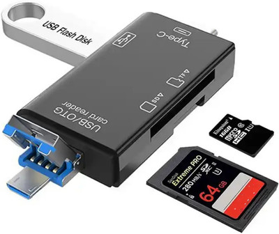 HRYFiNE 6 IN 1 OTG Reader,USB ,Portable Memory Card Reader for Computer & Android Phone Card Reader(Black)