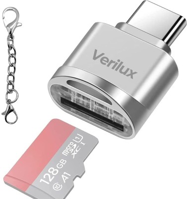 Zeitel Micro SD Card Reader Mini Type C Card Reader TF Card Reader with Keychain USB C Card Reader(Silver)