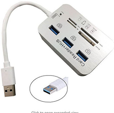 SarvoTeleweb 3 Port USB Hub + All in One Card Reader Card Reader(Silver and White)