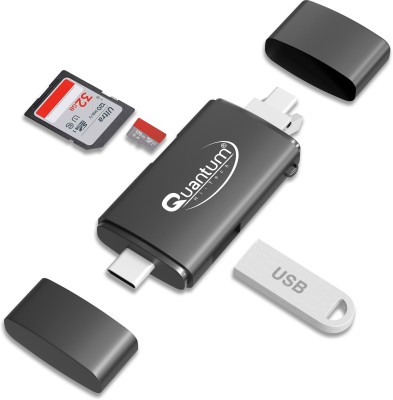 QUANTUM 3 in 1 OTG and Hub with Type-C, USB & Micro Ports Card Reader(Black)