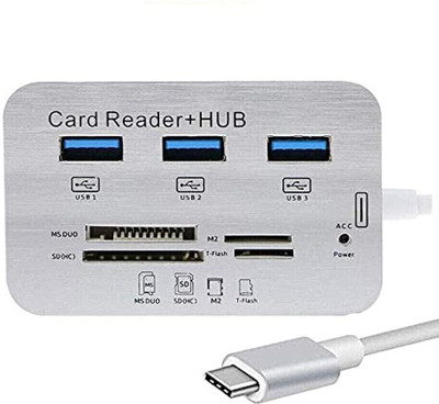 Ever Forever 3 Port USB Hub Type C 3.0/3.1+ All in One Card Reader(White)