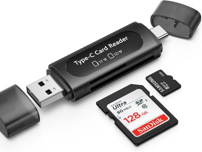 Good One 4 in 1 SD & TF Card Reader with Type-C & USB Ports, Portable Memory Card Reader Card Reader(Black)