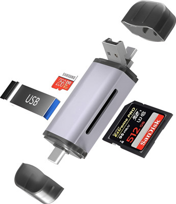 Foxne Point USB A, Micro USB & Type C Multiple Card Reader USB 3.0 and Micro USB OTG Card Reader(Grey)