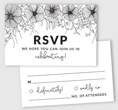 Inkdotpot 50 Blank RSVP Card,RSVP Postcards No Envelopes Needed,Floral Print Response Card Post  Card(White, Pack of 1)
