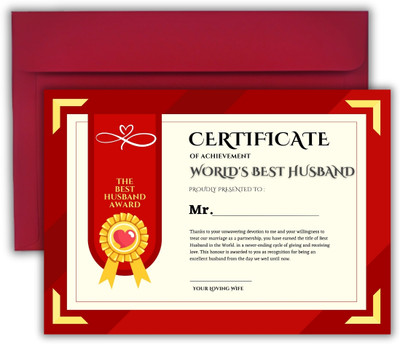 AanyaCentric A4 Size 8.3x11.7inches Best Husband Certificate For Lover Greeting Card(Mullticolor, Pack of 1)