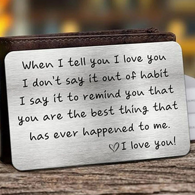 theprinthub Wallet Card Engraved Love Note Wallet Insert Stainless Steel Greeting Card(Best Anniversary, Valentines Durable I Love You Gifts for Men and Women, Pack of 1)