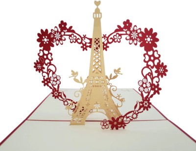 Lovcraft Floral Paris Eiffel Tower Popup Cards From Lovecraft Greeting Card(Red, Pack of 1)