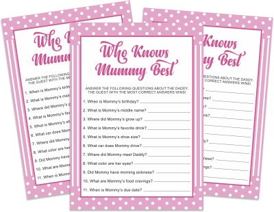 Inkdotpot Who Knows Mommy Best Baby Shower Game Polka Dot & Bow Theme Party Supply 50 Pcs Invitation Card(Who Knows Mommy Best, Pack of 1)