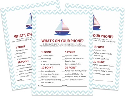 Inkdotpot 50 Pcs What's On Your Phone Baby Shower Games Cards Pirates Theme Party Supply Invitation Card(What's On Your Phone, Pack of 1)