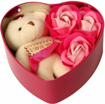 The Craftsman Valentine Day Heart Shape Box with Rose Love Couple Gift For Boy|Girl|Girlfriend|Boyfriend Lover Birthday|Anniversary Teddy Figurine Decorative Decorative Showpiece  -  11 cm(Silver Plated, Multicolor)