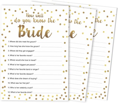 Inkdotpot 50-Pack Bridal Shower Bachelorette Party Game Who Know The Bride Best Cards Invitation Card(Who_Knows_the_Bride_Best, Pack of 1)