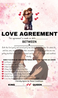 Toplen Love Agreement Stamp Paper - Unique Romantic Gift for Couple Greeting Card(White, Pink, Red, Black, Pack of 1)