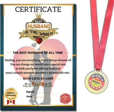 RINKON World's Best Husband Certificate With Medal Gifts Card Love Award Anniversary Greeting Card(Multicolor, Pack of 1)