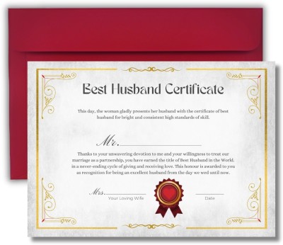 AanyaCentric A4 Size 8.3x11.7inches Best Husband Certificate For Lover Greeting Card(Mullticolor, Pack of 1)