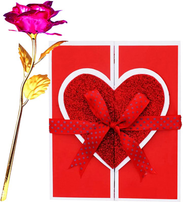 nyarogift I Love You Greeting Card with Artificial Pink Rose Greeting Card(Pink, Pack of 1)