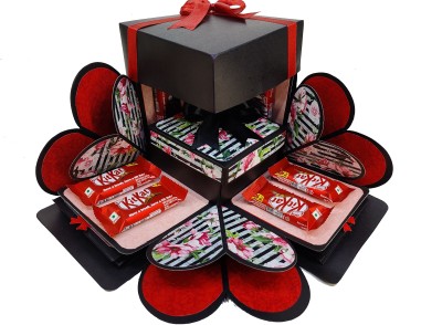 US IDEAL CRAFT CHOCOLATE EXPLOSION ,BIRTHDAY GIFT (8 CHOCOLATES EACH 10 Rs) Paper Gift Box Greeting Card(Red, Black, Pack of 1)