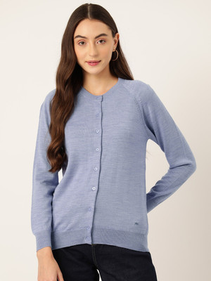 MONTE CARLO Solid Round Neck Casual Women Blue Sweater