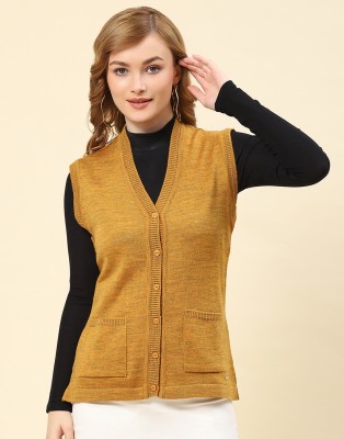 MONTE CARLO Solid V Neck Casual Women Yellow Sweater