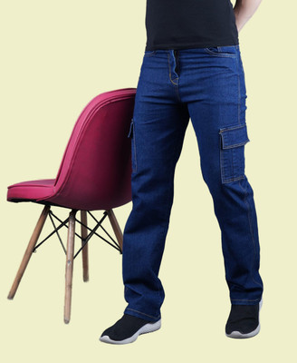 White leapard Loose Fit Men Dark Blue Jeans