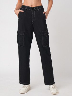 Kraus Jeans Women Black High-Rise Cargo Women Cargos