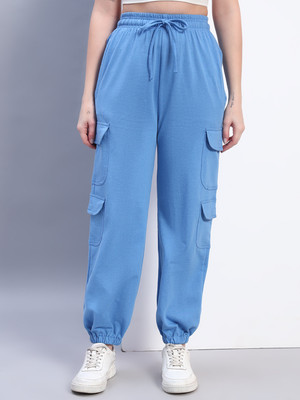 Q-Rious Solid Women Blue Track Pants