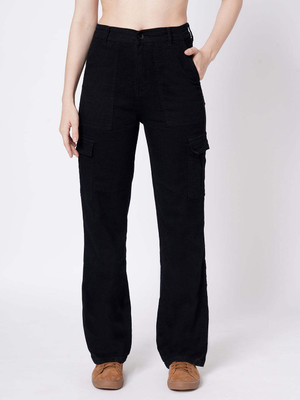 Kraus Jeans Women Black High-Rise Cargo Women Cargos