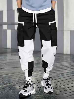 MOOZI Self Design Men Black, White Track Pants