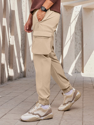 XYXX Skinny Fit Solid Brown Moveo for Men Cargos