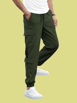 Kesaria Textile Solid Men Dark Green Track Pants