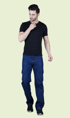 White leapard Loose Fit Men Dark Blue Jeans