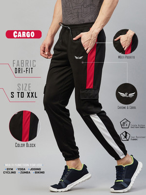 Chrome & Coral Colorblock Men Black, Red Track Pants