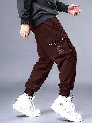 Jump Cuts Printed Men Maroon Track Pants