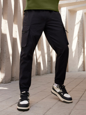 XYXX Skinny Fit Solid Black Moveo for Men Cargos