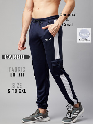 Chrome & Coral Colorblock Men Dark Blue Track Pants
