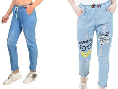 HouseOfCommon Jogger Fit Girls Blue Jeans(Pack of 2)