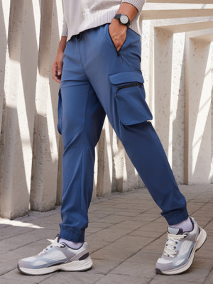 XYXX Skinny Fit Solid Blue Moveo for Men Cargos