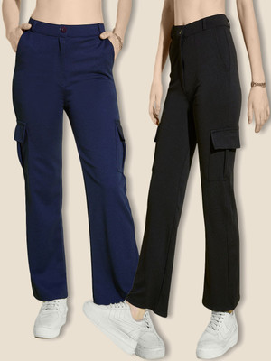 BuyNewTrend Solid Women Black, Blue Track Pants