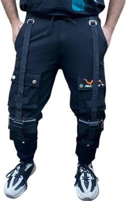 MindsArt Self Design Men Black Track Pants